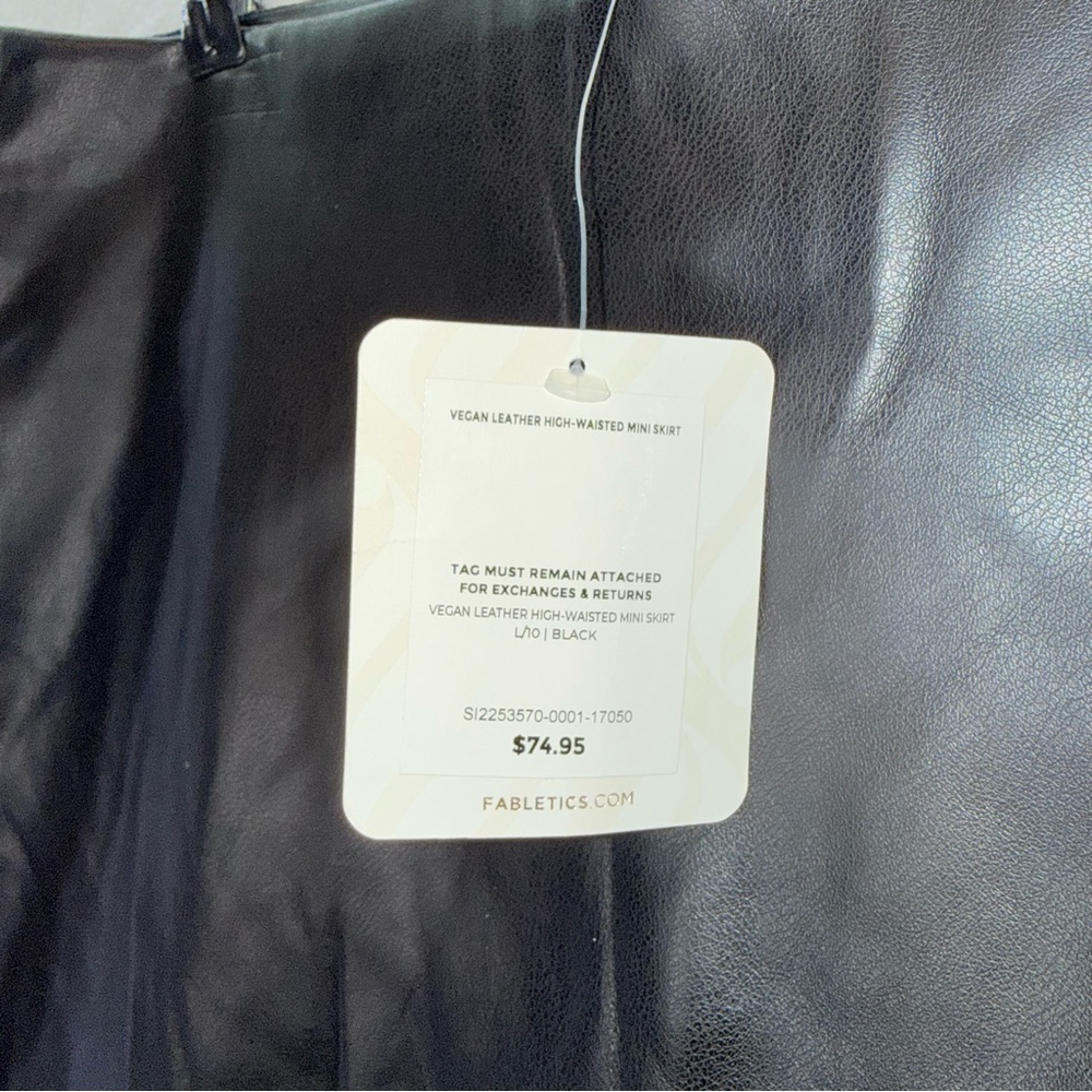 Fabletics - NWT women’s vegan leather high waisted mini skirt black A- line SZ L - Picture 6 of 10